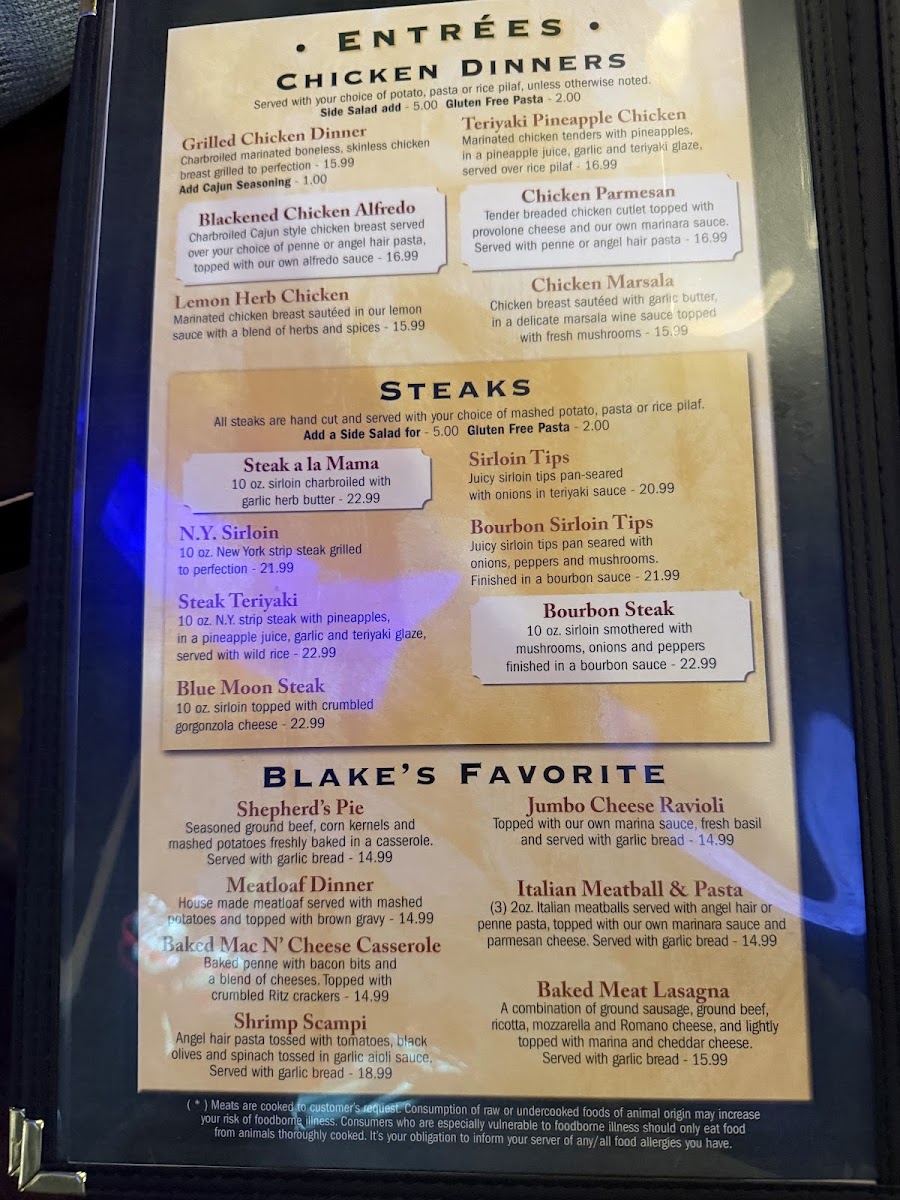 Blake's Tavern Menu - Image 1