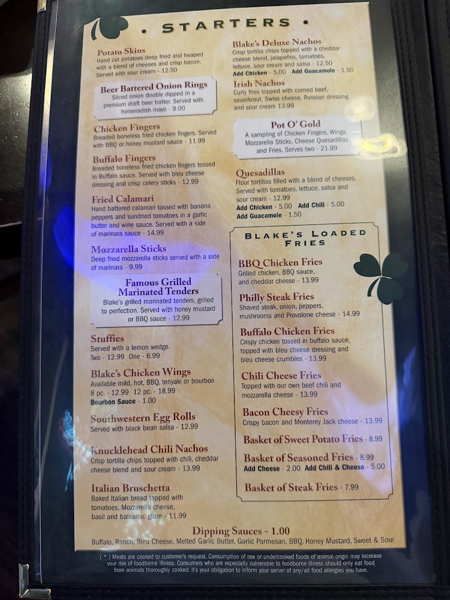 Blake's Tavern Menu - Image 2